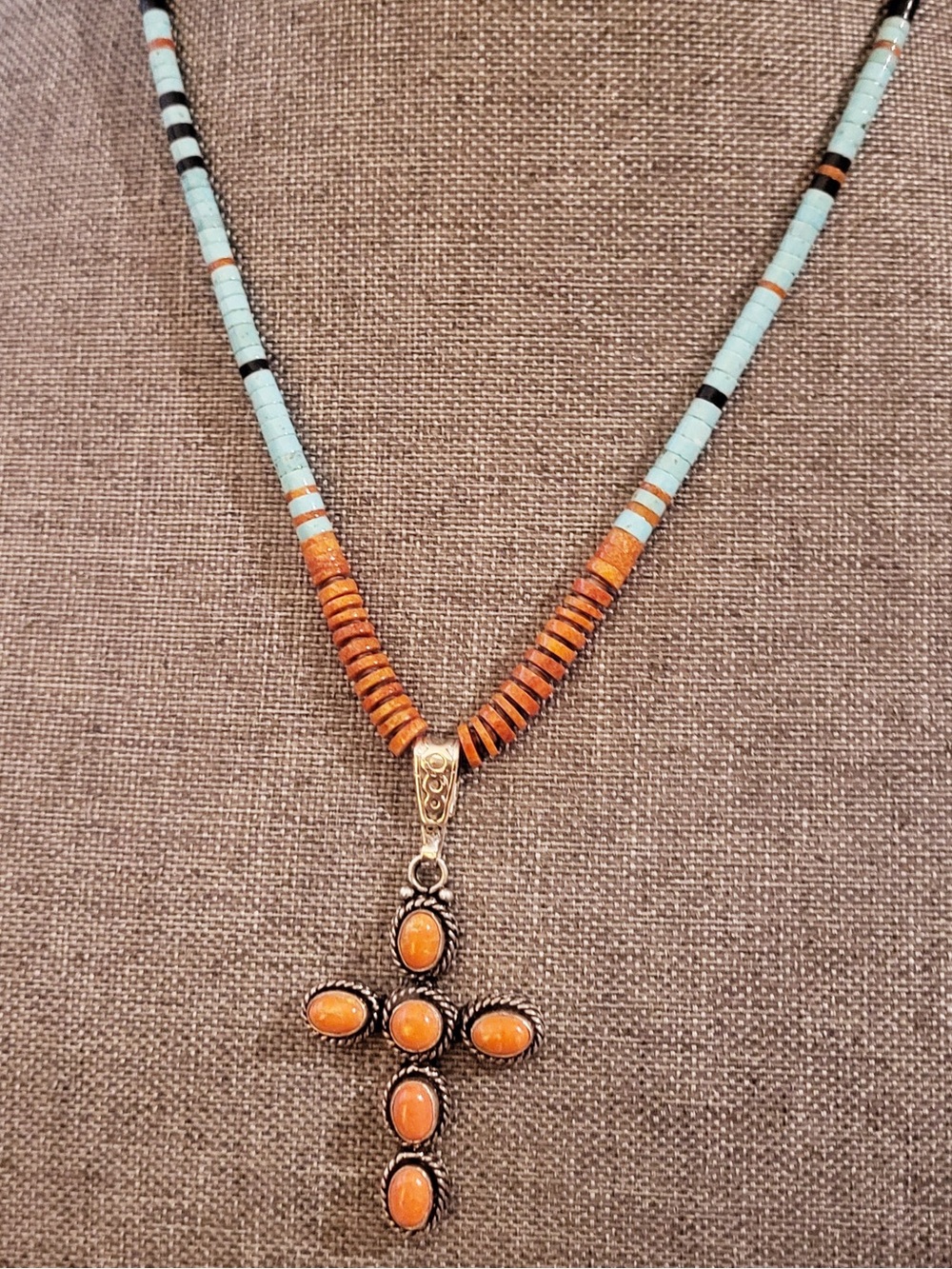 Native American Ronald Chavez Santo Domingo Turquoise Heishi Bead Necklace